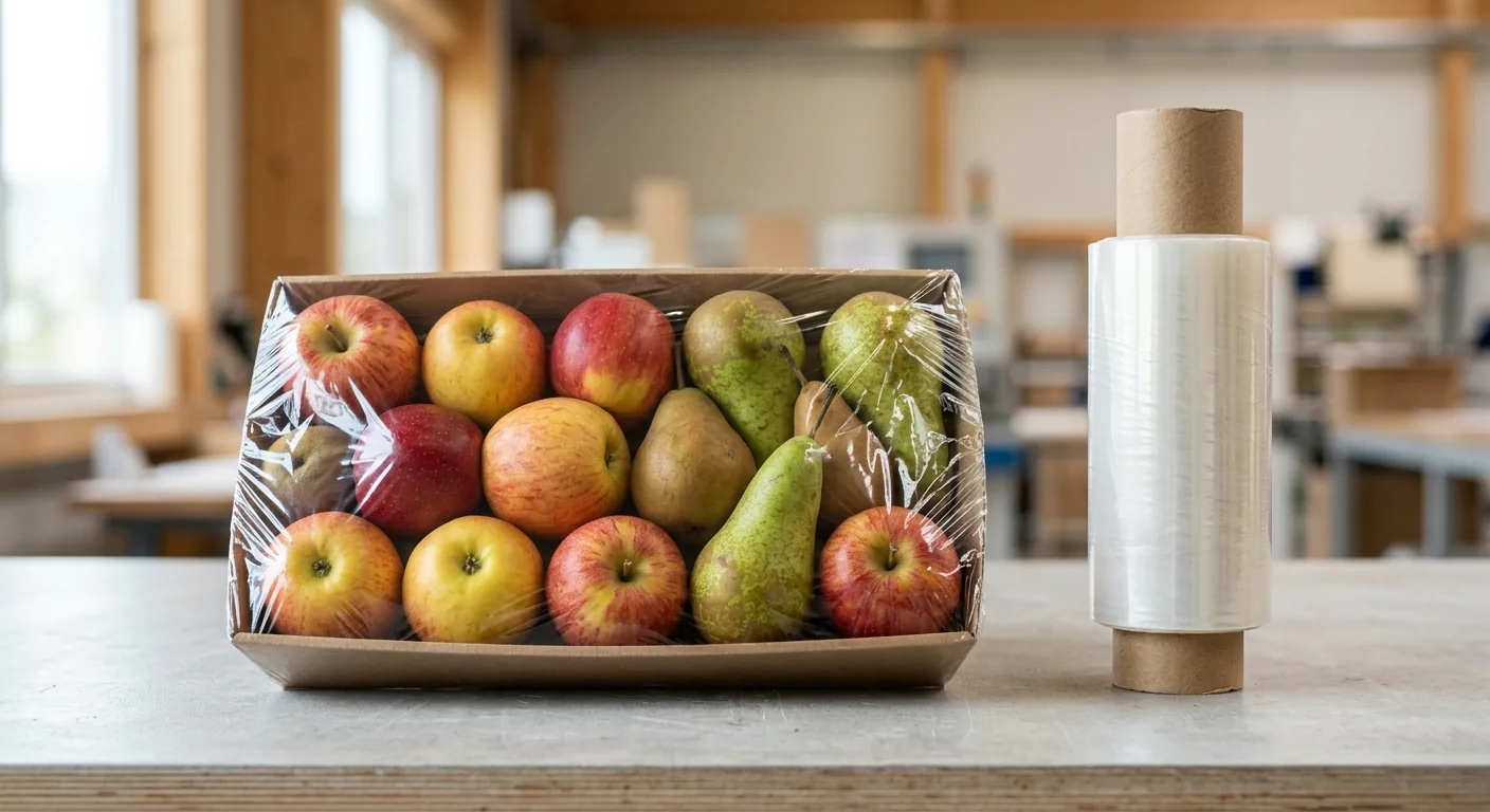Barquette de fruits bio emballée sous film rétractable compostable avec bobine