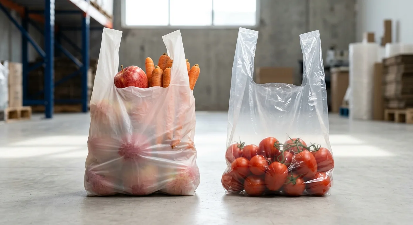Sacs à bretelles fruits et légumes compostables blanc et transparent avec pommes et carottes