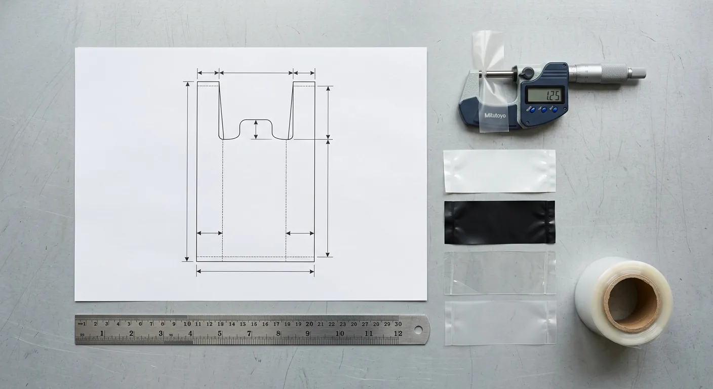 Dessin technique, micromètre et échantillons de film